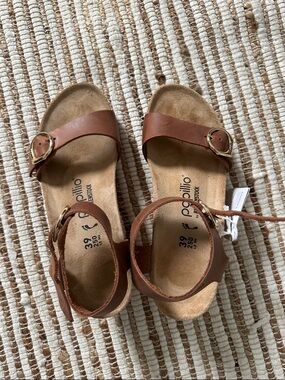 Papillio by Birkenstock Brown Leather Cork Wedge Sandal, Soley Ring-Buckle